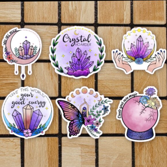 Crystal Themed Sticker Pack of 6 Vinyl Stickers Waterproof Die Cut Sticker Set - Picture 1 of 4